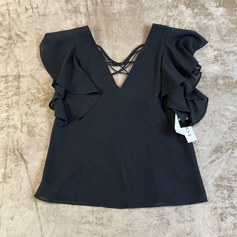 Studio I Women’s Black Short Sleeve Ruffle Shirt size 16 New